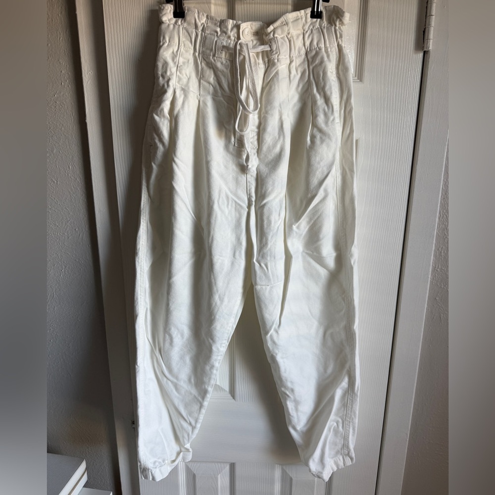 FREE PEOPLE Margate Pleated Paperbag Trouser Pant White Cream High Waist Sz S